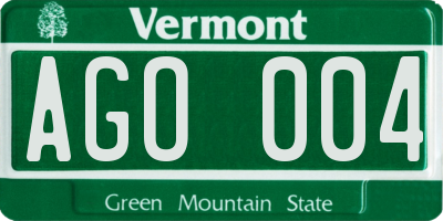 VT license plate AGO004