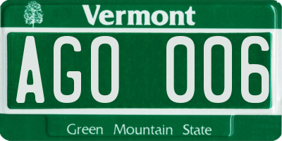 VT license plate AGO006