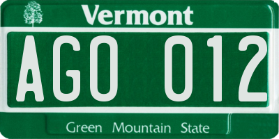VT license plate AGO012