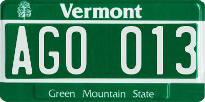 VT license plate AGO013
