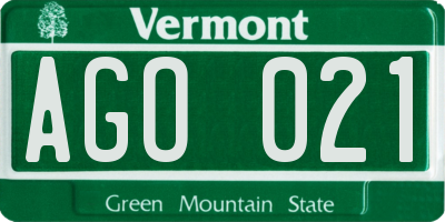 VT license plate AGO021