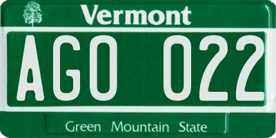 VT license plate AGO022