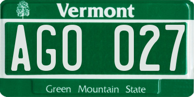 VT license plate AGO027