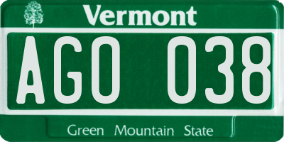 VT license plate AGO038
