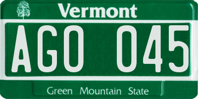 VT license plate AGO045
