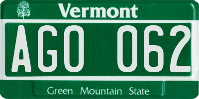 VT license plate AGO062