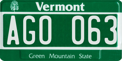 VT license plate AGO063