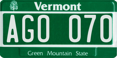 VT license plate AGO070