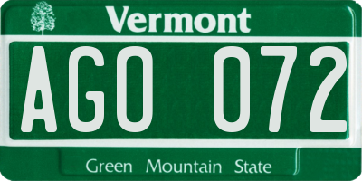 VT license plate AGO072