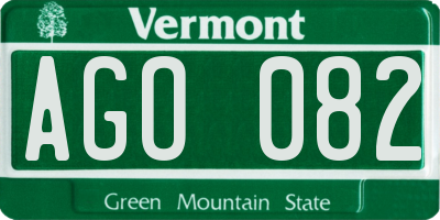 VT license plate AGO082