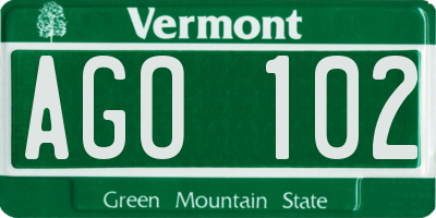 VT license plate AGO102