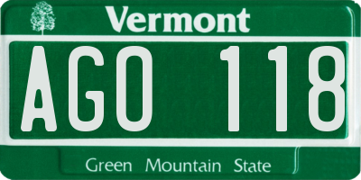 VT license plate AGO118