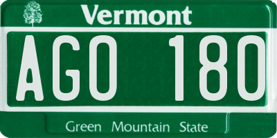 VT license plate AGO180