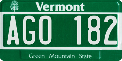 VT license plate AGO182