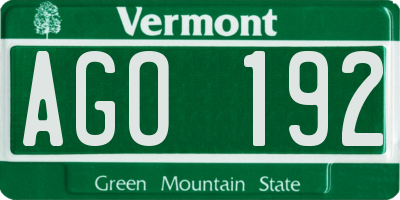 VT license plate AGO192