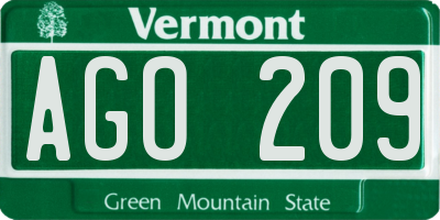 VT license plate AGO209