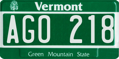 VT license plate AGO218