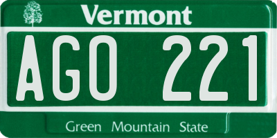 VT license plate AGO221