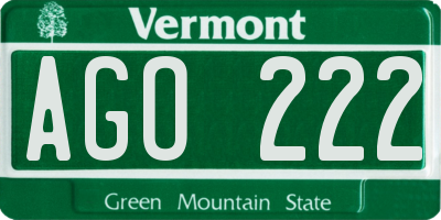 VT license plate AGO222