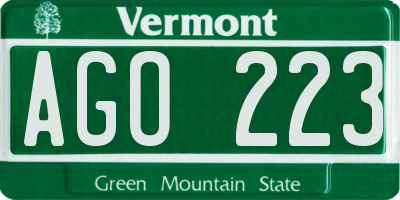 VT license plate AGO223