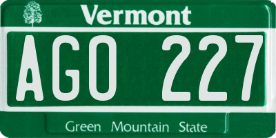 VT license plate AGO227