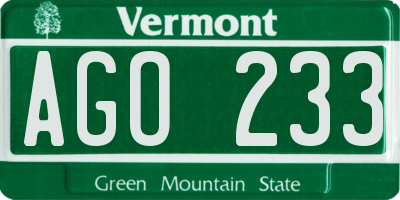 VT license plate AGO233