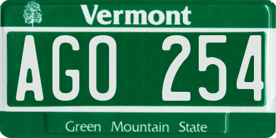 VT license plate AGO254