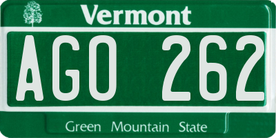 VT license plate AGO262