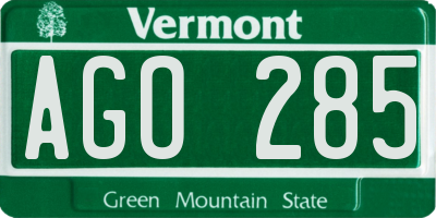 VT license plate AGO285