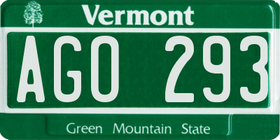 VT license plate AGO293