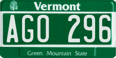 VT license plate AGO296