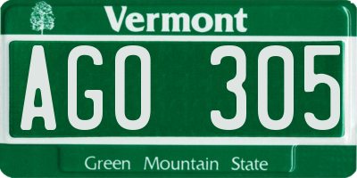 VT license plate AGO305