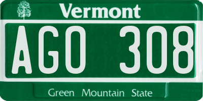 VT license plate AGO308