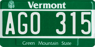VT license plate AGO315