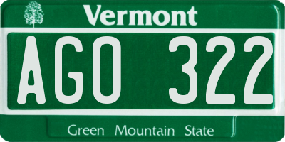VT license plate AGO322