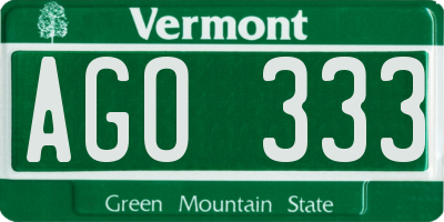 VT license plate AGO333