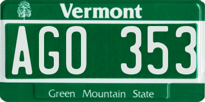 VT license plate AGO353