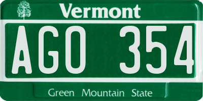 VT license plate AGO354