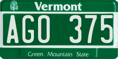 VT license plate AGO375