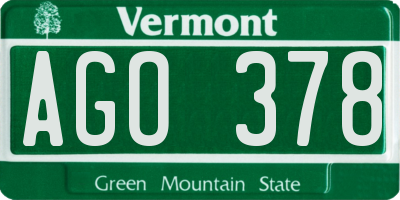 VT license plate AGO378