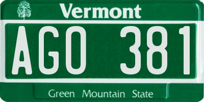 VT license plate AGO381