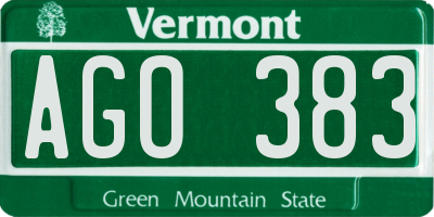 VT license plate AGO383