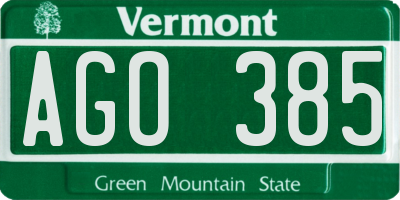 VT license plate AGO385