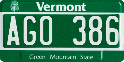 VT license plate AGO386