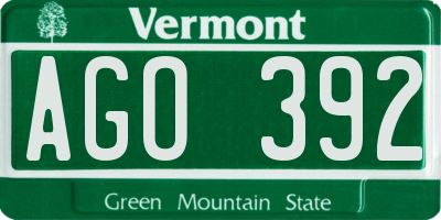 VT license plate AGO392