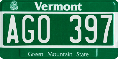 VT license plate AGO397