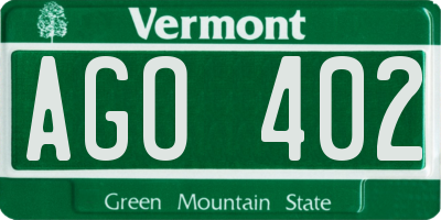 VT license plate AGO402