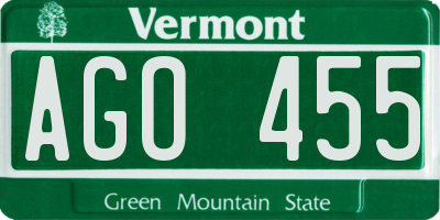 VT license plate AGO455