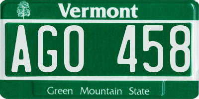 VT license plate AGO458