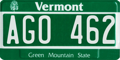VT license plate AGO462